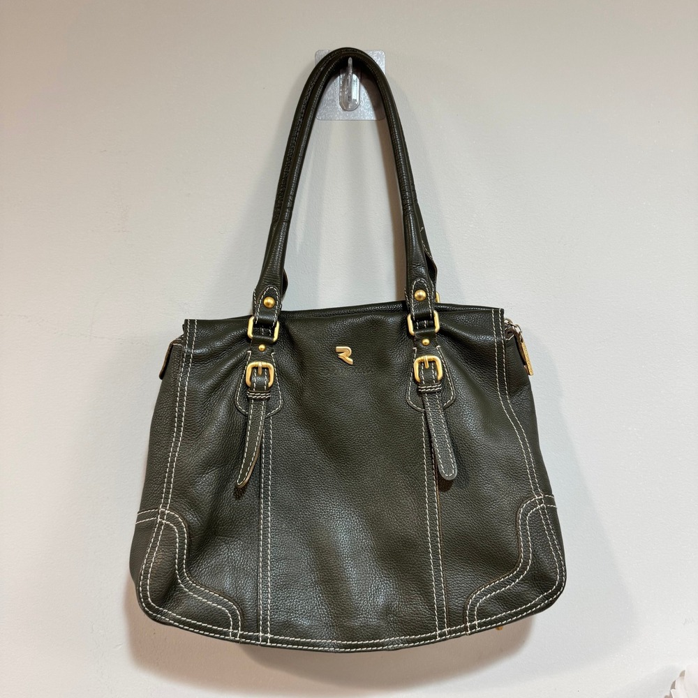 Robert Pietri Olive Green Leather Shoulder Bag Made in Spain Leopard Lining